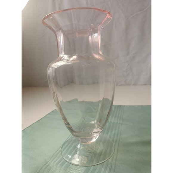 Panel Vase Vintage 1930's Tiffin Glass Pink Glass Footed Optic 9.5” - Picture 7 of 8